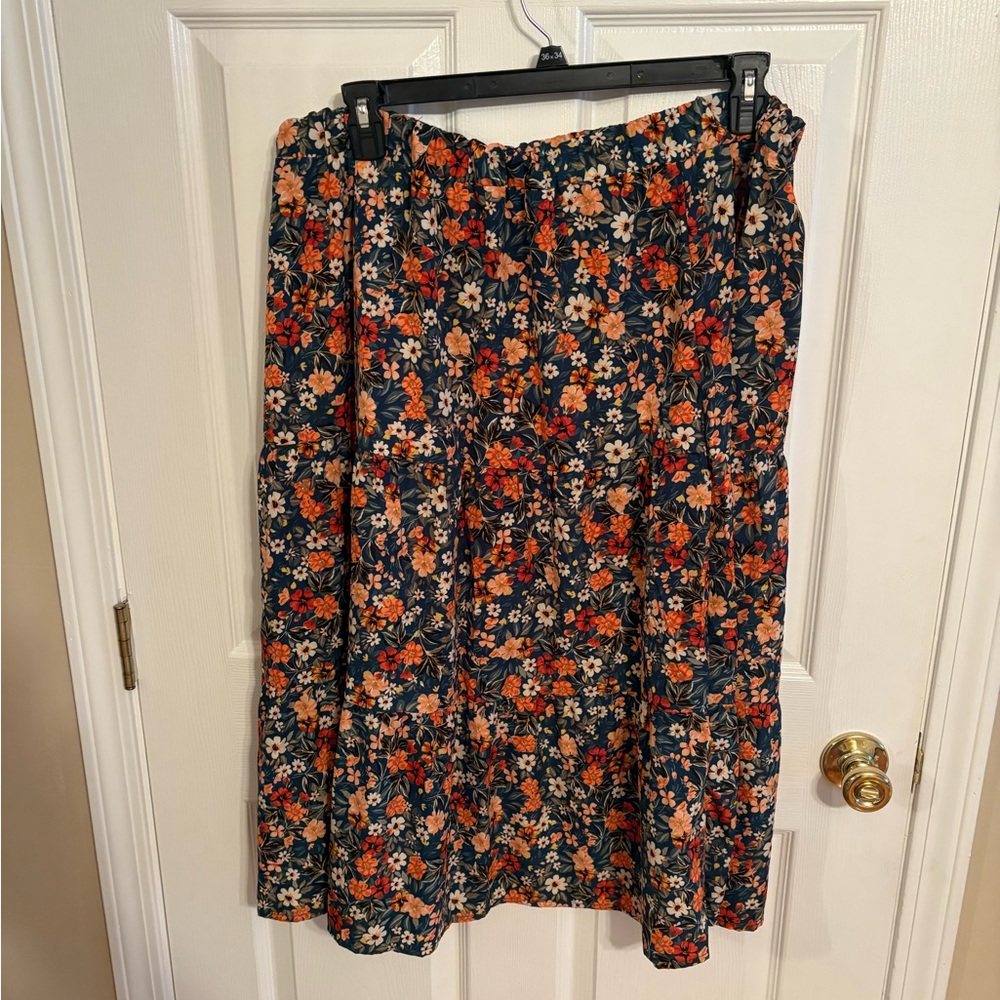 SHEIN Pink and Blue Tiered A-Line Midi Skirt Casual